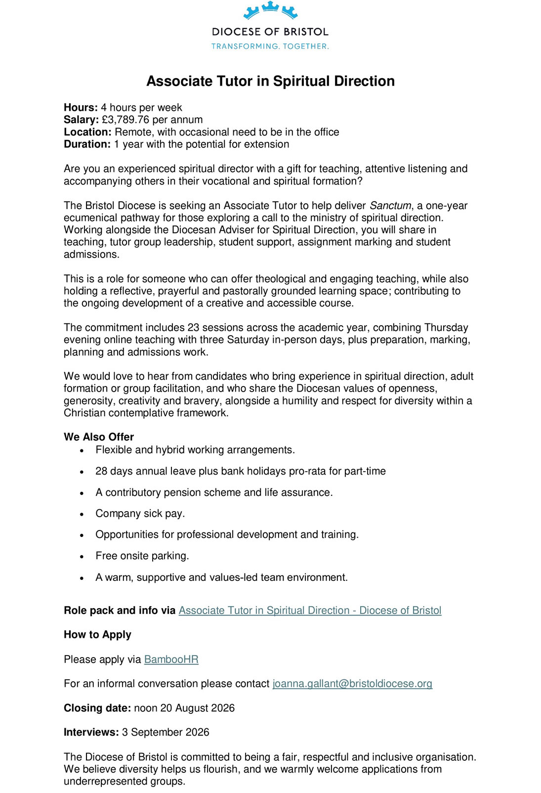 Advert for Associate Tutor in 